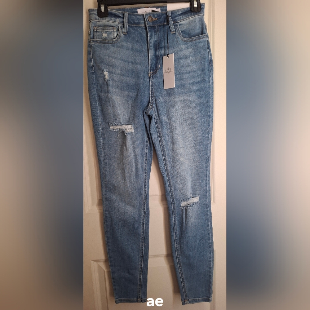 Jelly Jeans High Rise Skinny Stretch Denim Frayed Hem Blue Jeans Womens Sz 5 Nwt